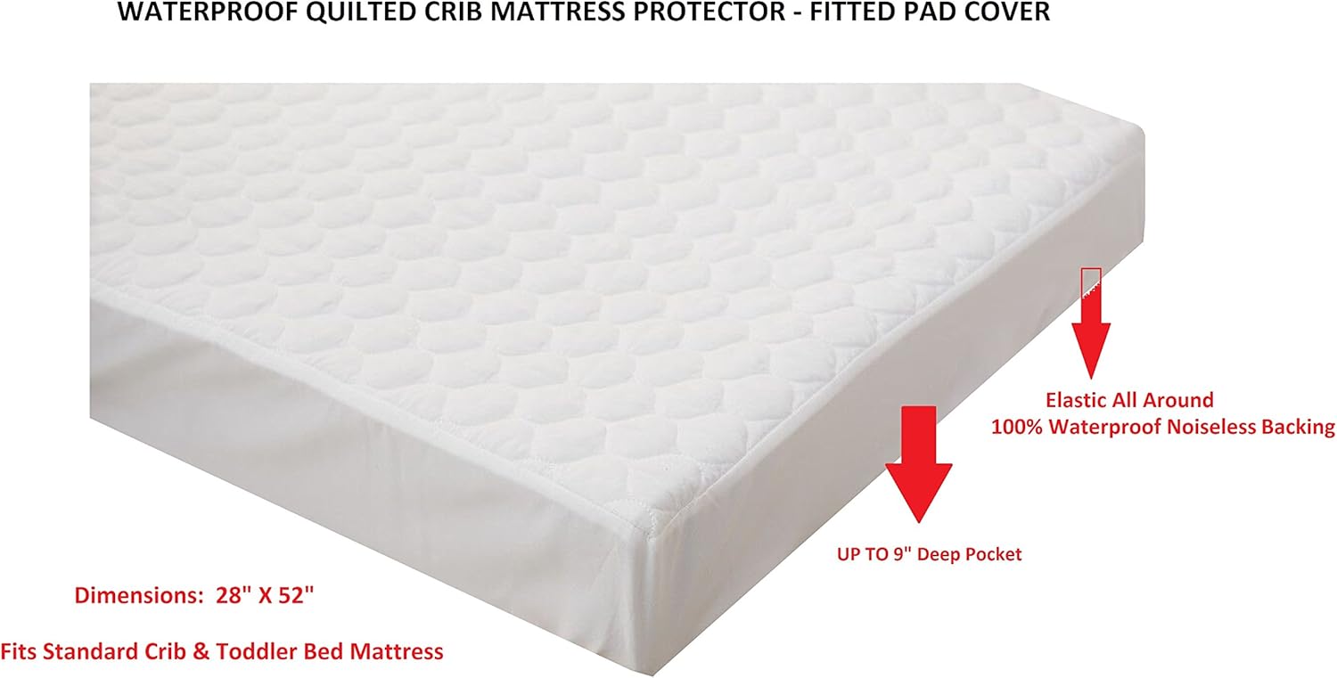 Elegant Comfort 100% Waterproof Fitted Crib and Toddler Protective Mattress Protector Pad Cover, White