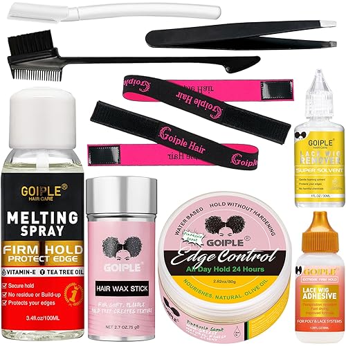 Wig Glue for Front Wigs Adhesive for Closure Wigs Extensions - Lace Melting Spray for Wigs Lace Front Hair Glue Tools with Remover Hair Wax Stick Edge Control Wig Cap Edge Comb Elastic Bnad Set
