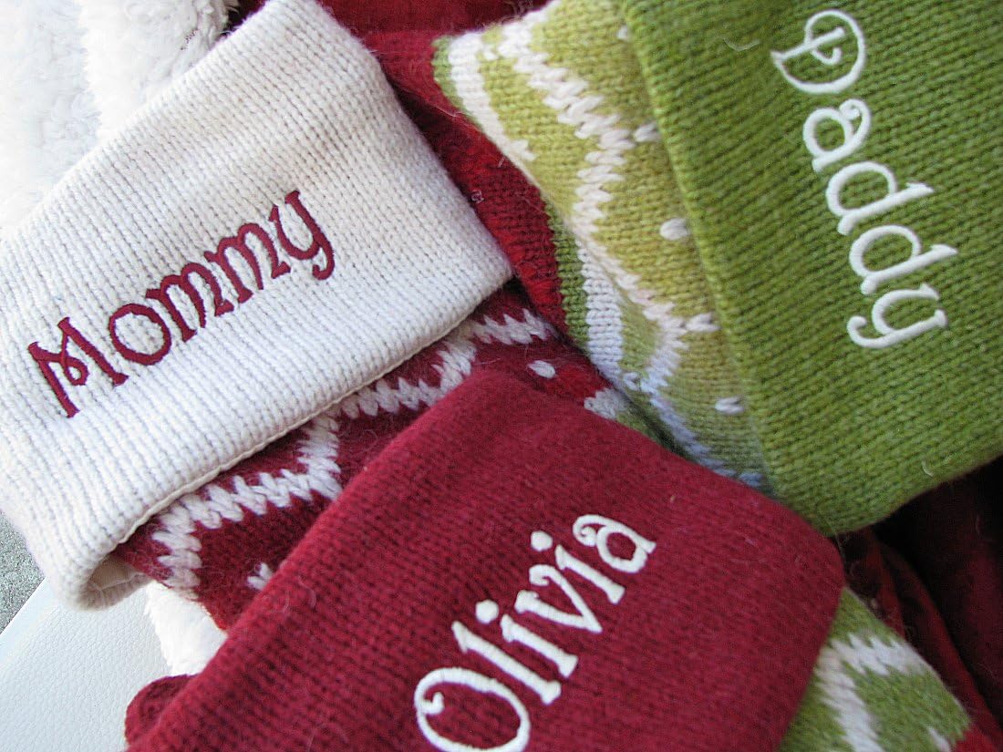 Personalized Knit Christmas Stockings - Green - Red : Green Cuff