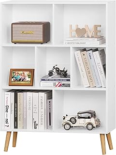 YAHARBO White Bookshelf,3 Tier Book Shelf with Legs, 7 Cube Minimalist Bookcase,Storage Organizer Shelves Display Bookcases for Bedroom,Living Room