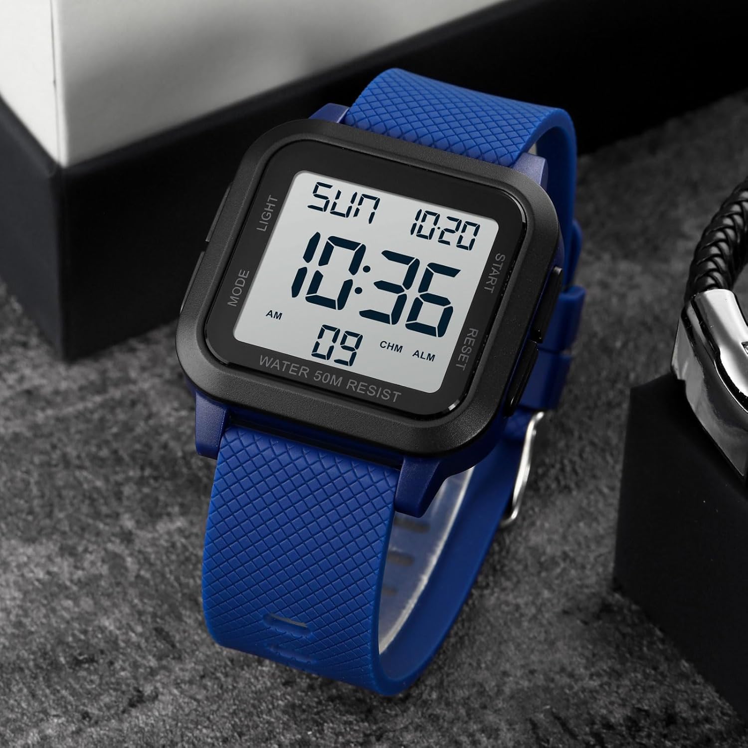findtime Unisex Digital Watch Men Women Square Face Big Numbers LED Electronic Wrist Watches Waterproof/Alarm/Countdown Timer/Dual Time/Stopwatch/12/24H