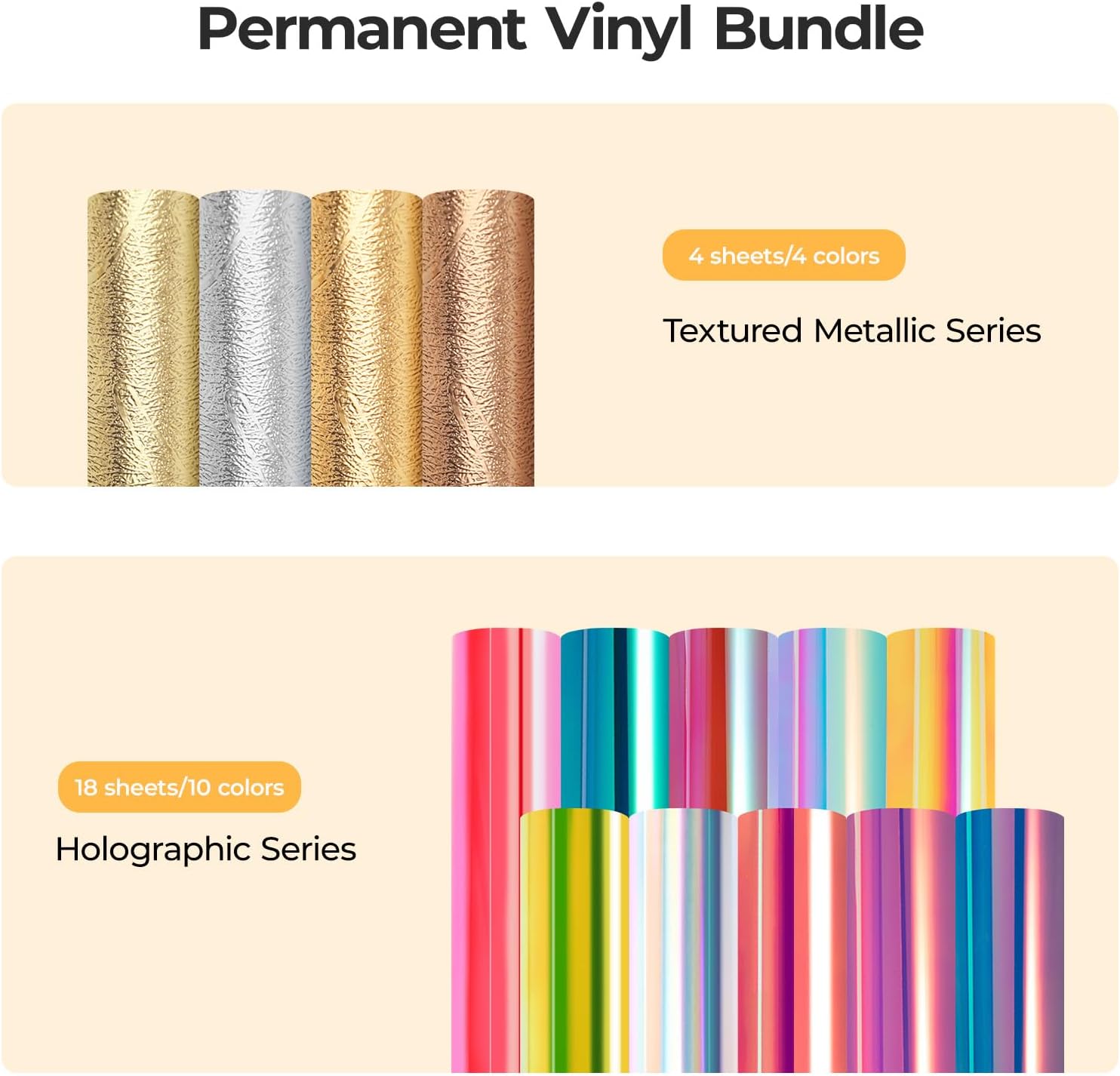 HTVRONT Holographic Vinyl-22 Pack Holographic & Textured Metallic Permanent Adhesive Vinyl Sheets,12"x12" Easy Cut & Weed Waterproof Vinyl for Crafts & Decor,Compatible with Cutting Machines