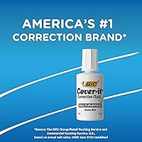 Vista 4 de BIC Cover-it - Líquido corrector, botella de 0.7 fl oz, blanco, multiusos y cobertura completa, paquete de 12