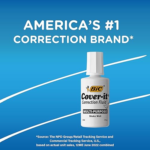 Miniatura 4 de BIC Cover-it - Líquido corrector, botella de 0.7 fl oz, blanco, multiusos y cobertura completa, paquete de 12 unidades