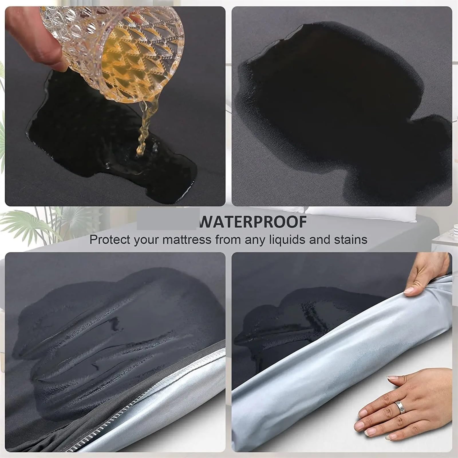Sobrecolchón Acolchado de Microfibra Protector de colchón sólido Cubierta de sábana Impermeable Cubierta de colchón de Cama(Deep Blue,160x200x30cm)