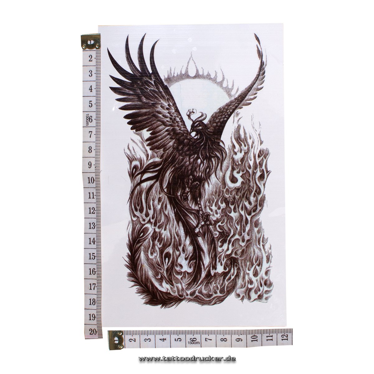 Phoenix Tattoo Aufkleber | Temporäres Haut-Tattoo Ca. 18x10,8 Cm | Wasser- & Seifenfest | Einfach Anzuwenden