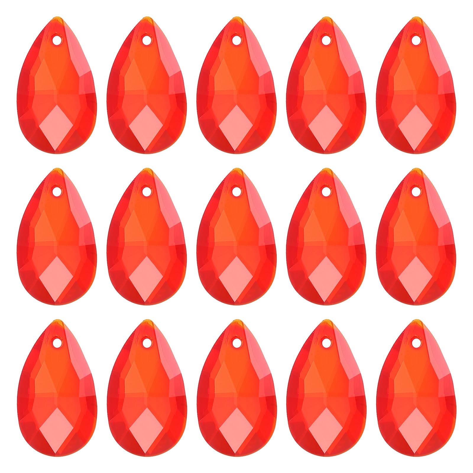 YELARXI Glass Teardrop Beads, Lamp Repair Pendants with Metal 22x13 mm & 15 Pack & Glass & Bright Red-Fitting For(Window/Lamp/Jewelry Making/Decoration)