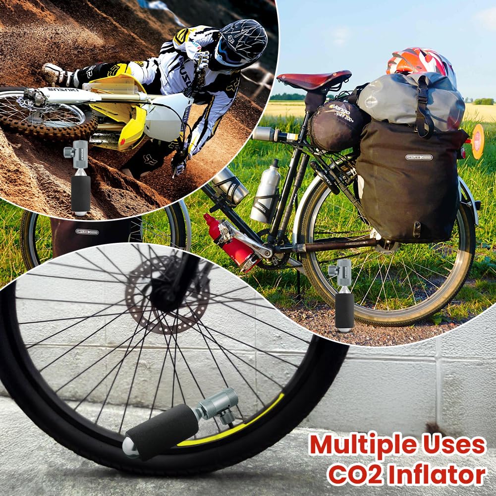 AOOWU Gonfiatore CO2 Pompa Compatibile Valvola Presta Schrader Leggero Aria 2 Manicotto Isolato per Pneumatici Bicicletta Mountain Bike