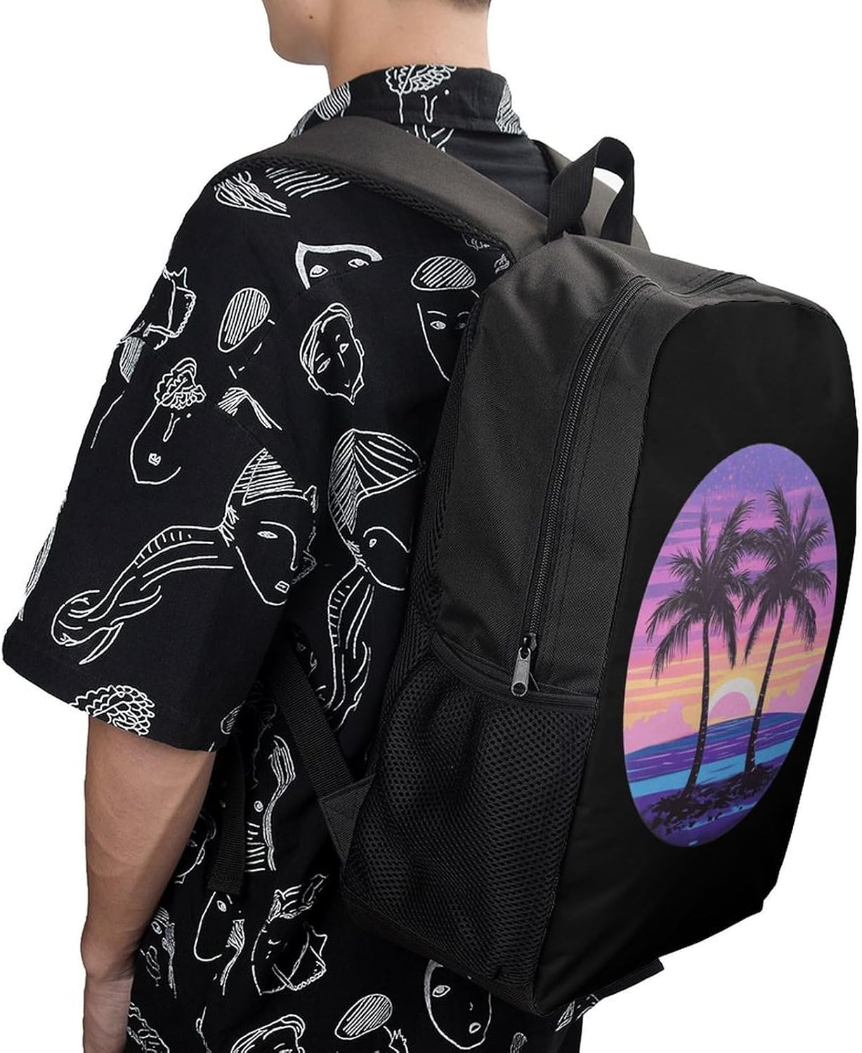 Palm Trees Beach Surf Sunset Laptop Backpack for Men Women 17 Inch Shoulder Bag Travel Daypack