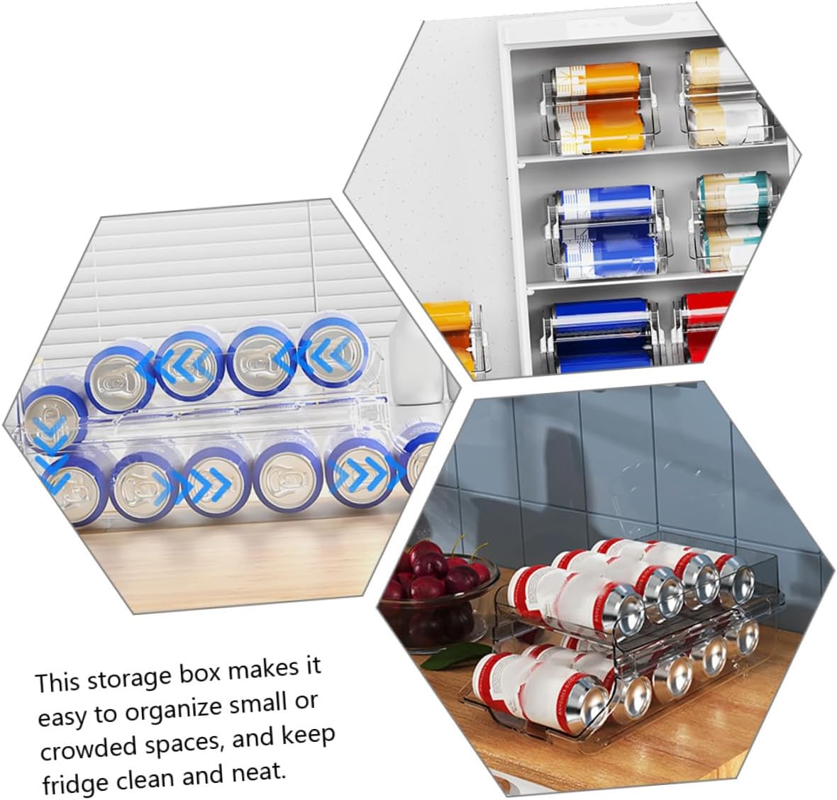 Clear Dual-Layer Can Dispenser Organizer for Refrigerator and Pantry Space-saving Beverage Storage Box for Soda Beer and Drinks with Feature