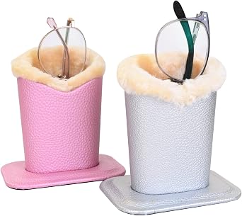 Baitaihem Pack of 2 Plush Lined Eyeglasses Holder Stand Protective Glasses Case For Desks Or Nightstands