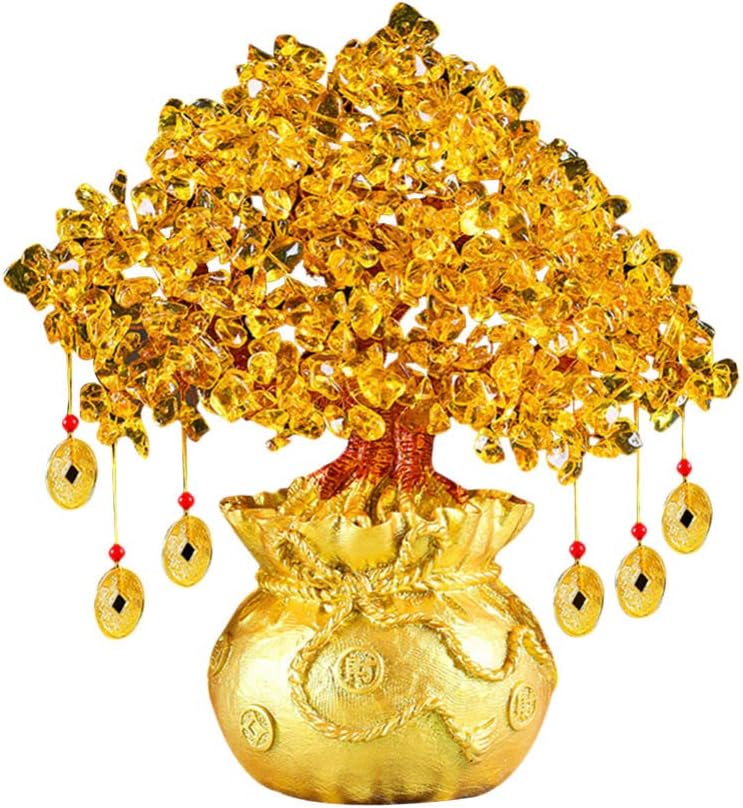 VOSAREA Natural Crystal Lucky Bonsai Style Money Tree Ornaments
