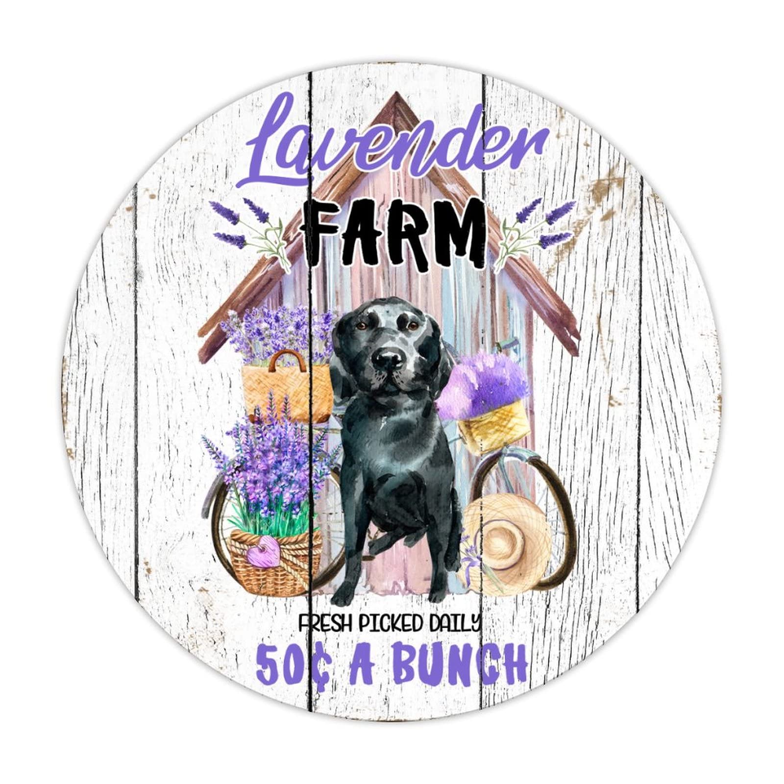 ENEDNATE Dog Lavender Farm Sign Farmhouse Lavender Kitchen Wall Art Metal Tin Sign 12x12 inch Round Business Retail Store Home Restaurant Bar Wall Decor Art Sign Post