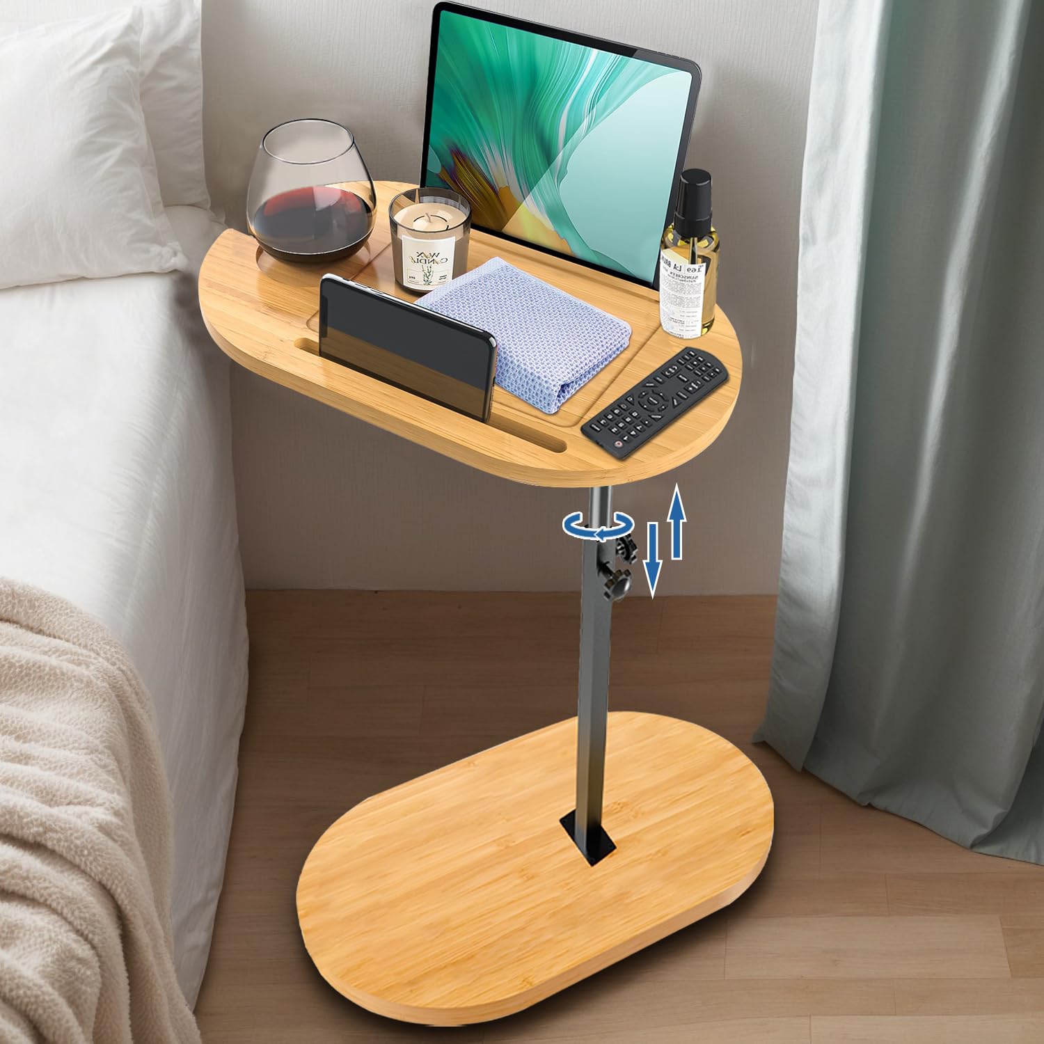 WRMING Bijzettafel met wieltjes, laptoptafel in hoogte verstelbaar voor bank, C-vorm, bijzettafel, bed, inklapbaar, 90 graden, draaibaar 360 graden, van hout en metaal, super robuust, stabiel, witte WRMING Bijzettafel met wieltjes, laptoptafel in hoogte verstelbaar voor bank, C-vorm, bijzettafel, bed, inklapbaar, 90 graden, draaibaar 360 graden, van hout en metaal, super robuust, stabiel, witte