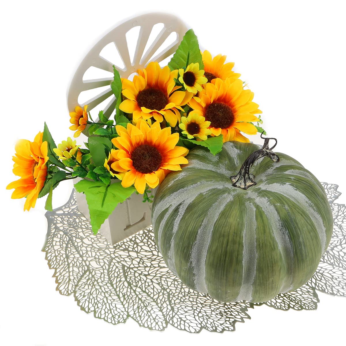Woration 8.4 Inch Grote Groene Nep Halloween Pompoenen Kunstmatige Cushaw Faux Herfst Herfst Pompoen Party Kerst Woondecoratie Schuim Fruit Groente