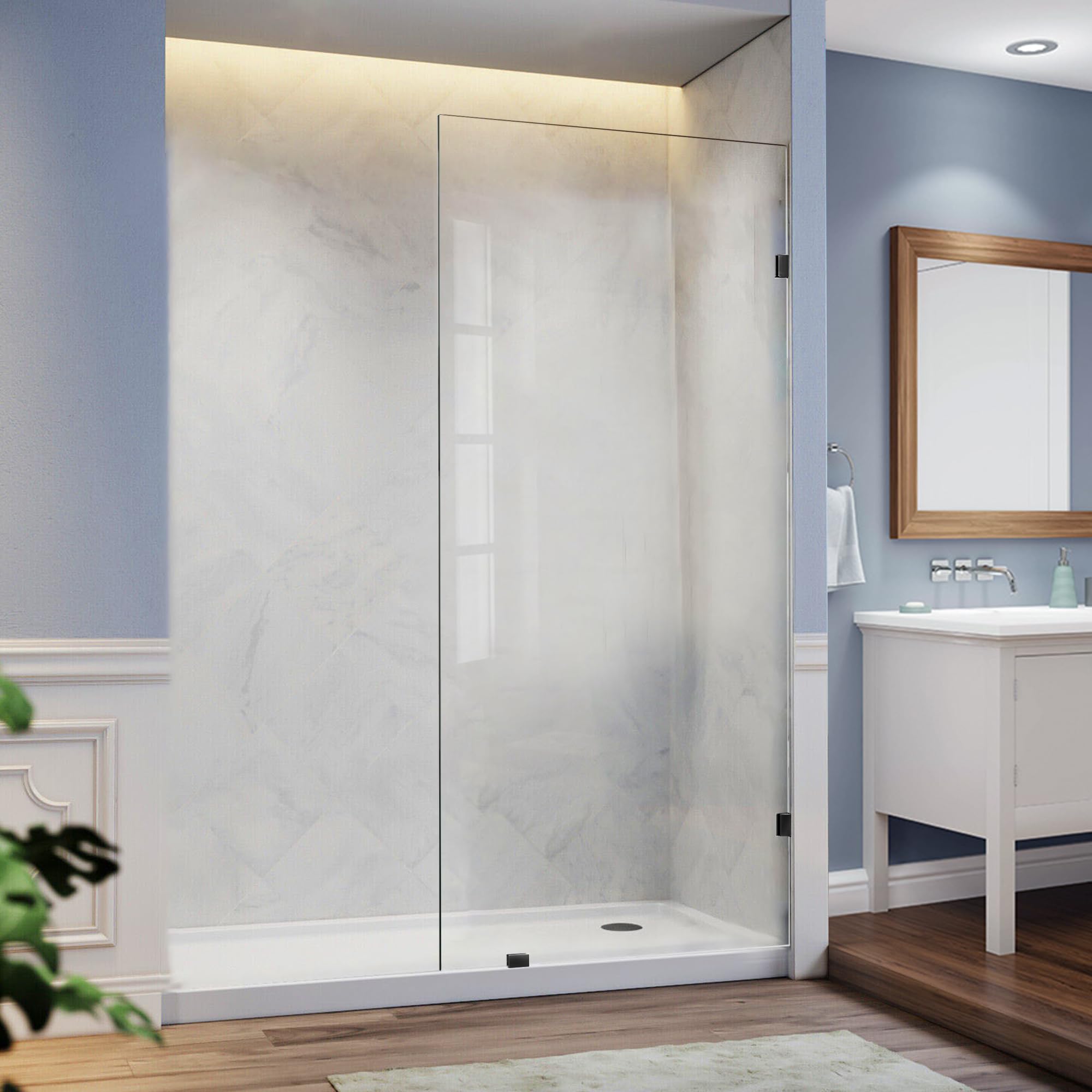 AquivaCoast Shower Door, 30.5"×78.75" Shower Glass Panel for Open Walk-in Bathroom, 3/8" (10mm) Clear Tempered Glass Shower Screen