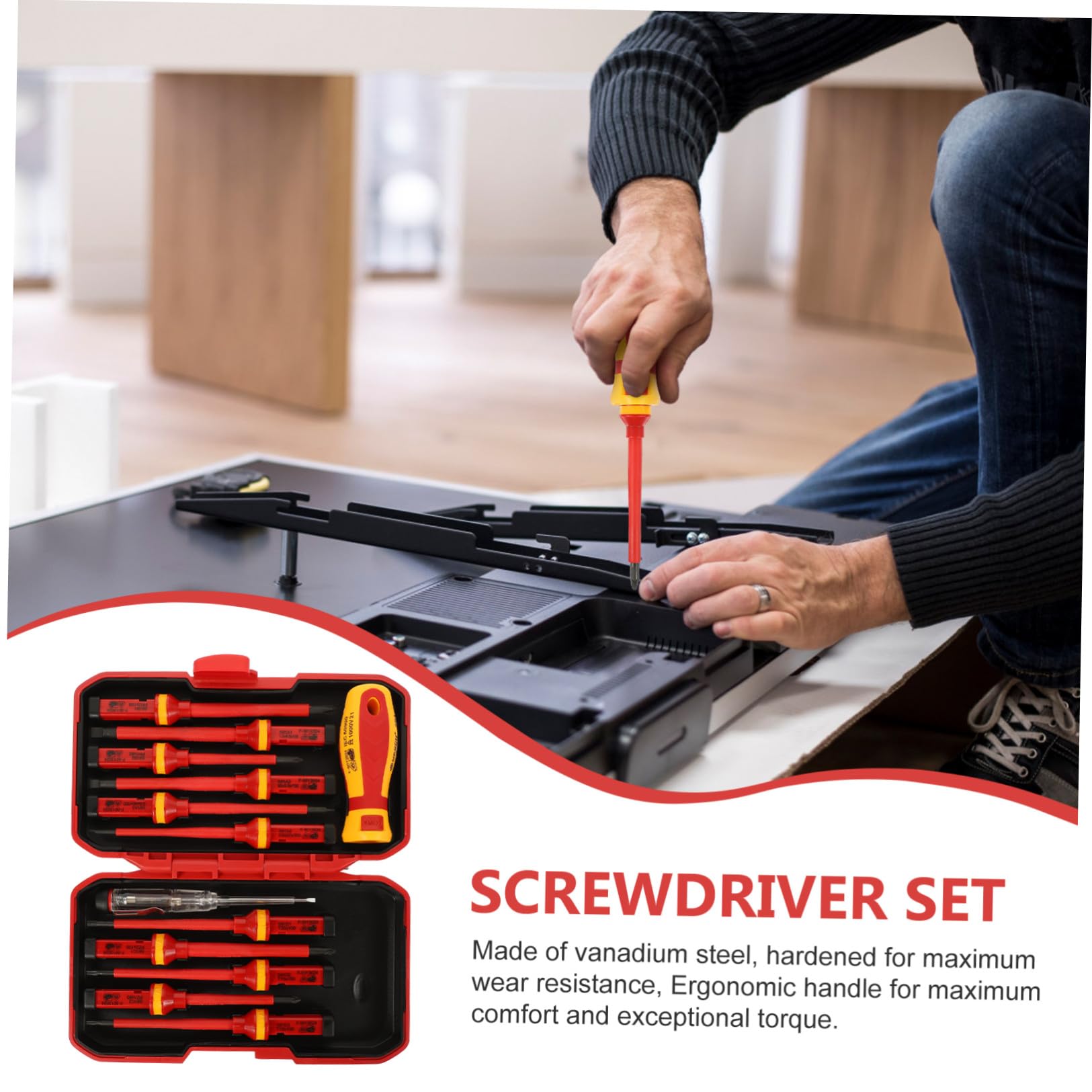 Zerodeko Cacciaviti Isolati Punte Pozidriv a Stella Magnetiche Set 13 Pezzi per Elettricista Acciaio Resistente Custodia Rossa per Riparazioni Professionali
