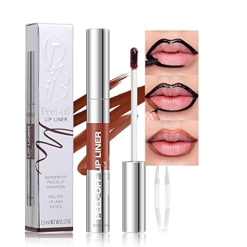 Peel Off Lip Liner Tattoo with Tweezer, Chestnut Brown Matte Lip Stain, Long Lasting Waterproof Transfer-Proof Lip Tint, Liquid Lip Gloss Peel Off Masque for Women, for All Skin Types 06#