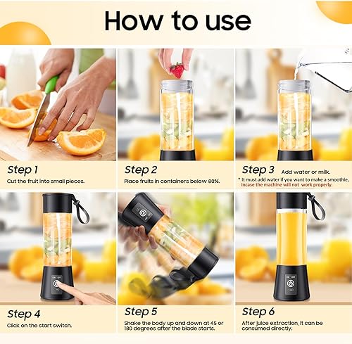 Miniatura 6 de Cordless Portable Personal Size Blender - 2025 Upgraded New Blender for Shakes and Smoothies with 13 Oz BAP Free Juice Cup, USB Rechargeable Freshly