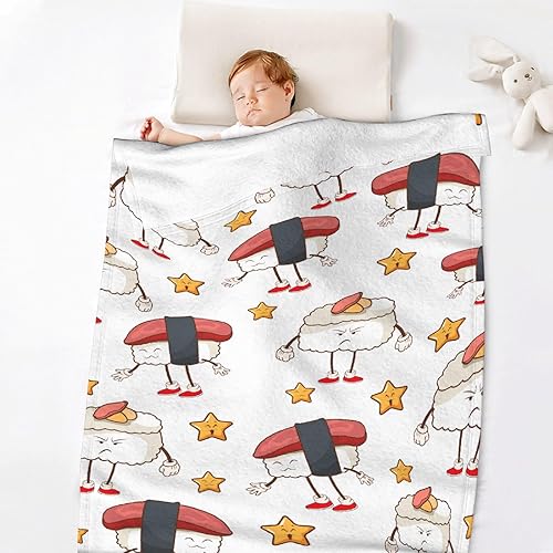 Vista 54 de Manta de sushi para regalo, manta de franela ultra suave y acogedora, manta de forro polar ligera y mullida, manta de felpa cálida para sofá, cama