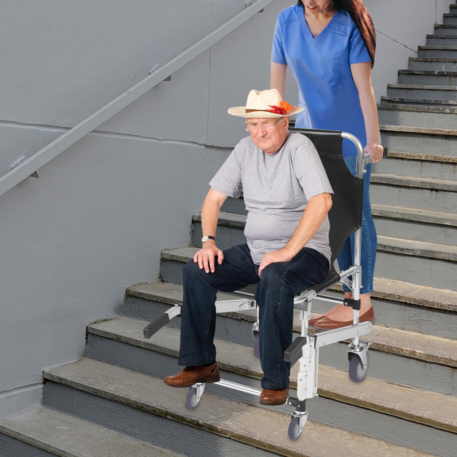 Chaise d'urgence pliable, monte-escalier, fauteuil roulant avec roues universelles, capacité de charge de 160 kg, pour sauvetage en cas d'urgence, noir