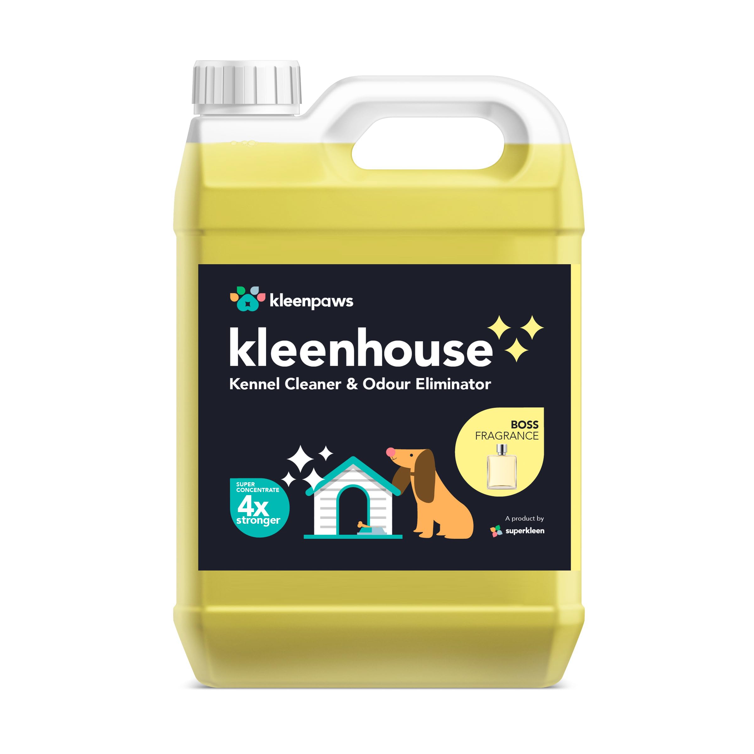 Superkleen Kleenhouse Kennel Cleaner and Odour Eliminator Dog Safe Disinfectant Super Concentrate - Boss Fragrance (5L Concentrate (20L))