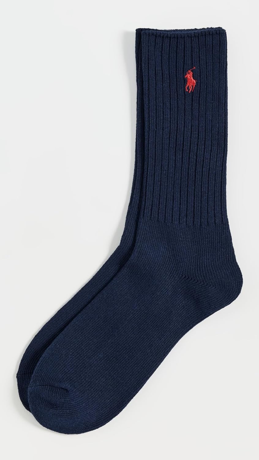 POLO RALPH LAUREN mens Cotton Ribbed Dress Crew Socks - 1 Pair Pack - Solid Color Cushioned Comfort - Image 2