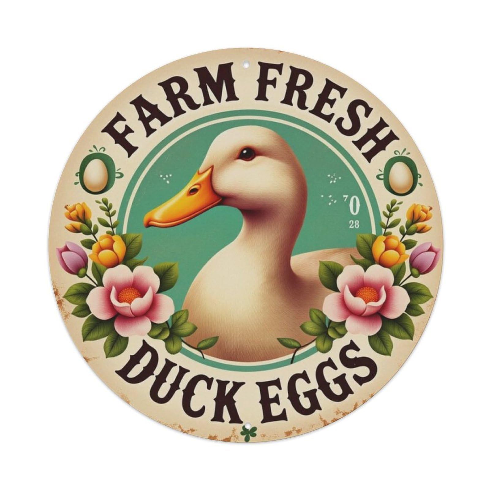 Ldfuieksufg Style Farm Fresh Duck Egg Floral Round Decor Sign Vintage Aluminium Metal Sign, Retro Wall Decor For Home, Bar, Garage & Farmhouse 20X20cm