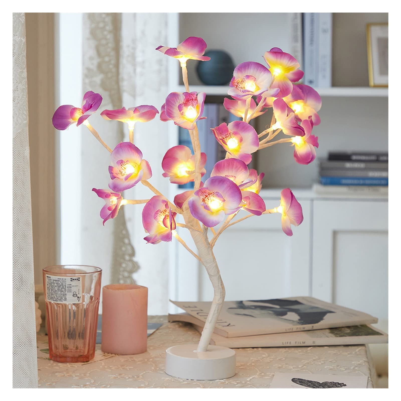 Fanshunlite Albero Bonsai LED Con Rose 45,7 Cm – 24 LED, 18 Colori Con Telecomando, Lampada Da Tavolo Decorativa, USB/Batteria