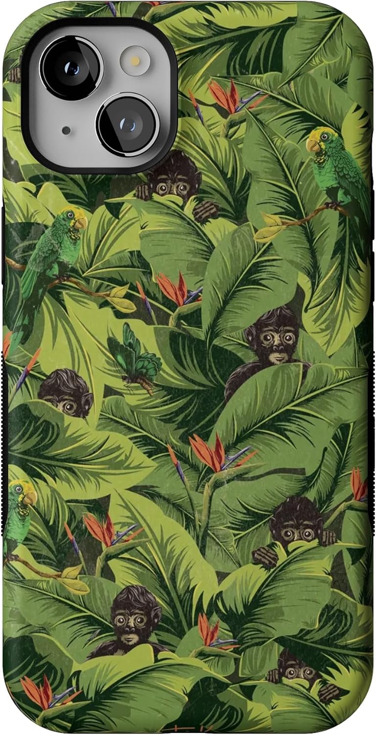 Casely iPhone 14 Plus Case | Sneaky Monkeys | Frida Kahlo Floral Jungle | Bold Protective Case Design | Compatible with MagSafe