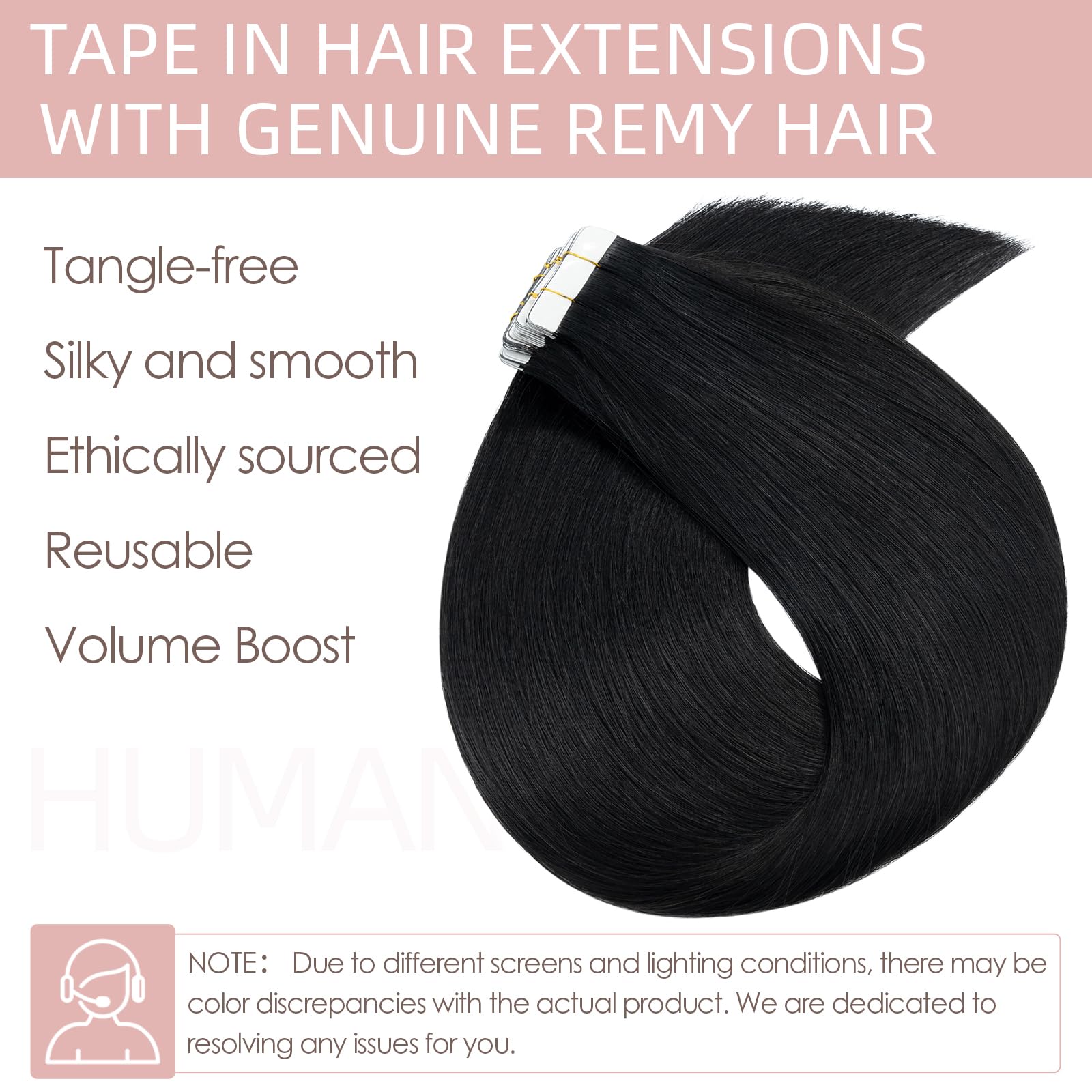 Silk-co 24inch Tape in Remy Human Hair Extensions 20Pcs #01 Jet Black Invisible -Skin Weft- Real Hair Extension Long Straight - Image 3