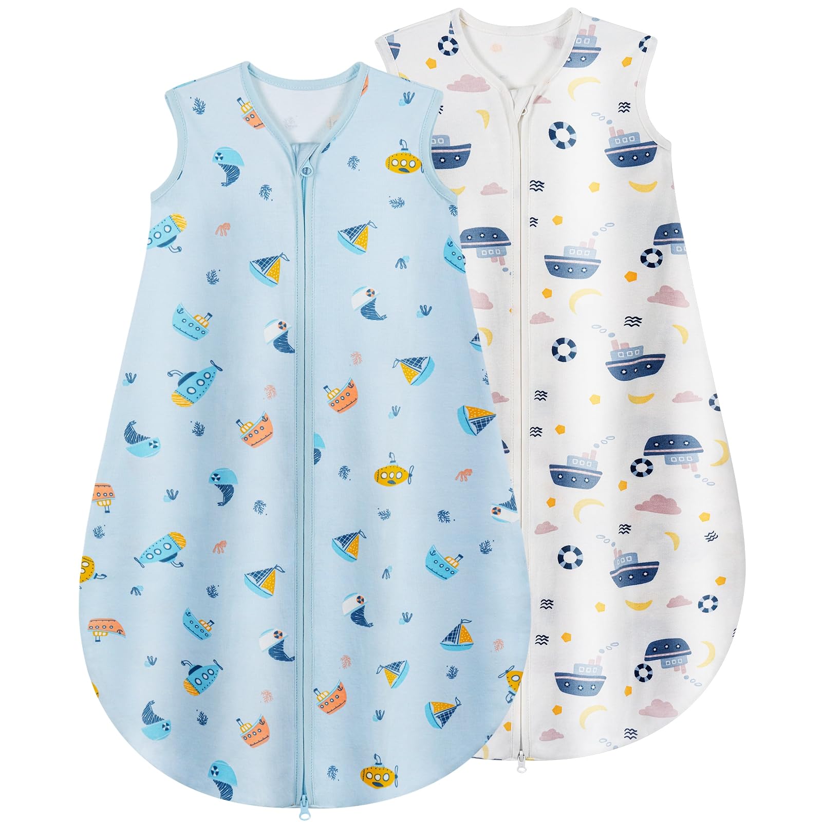 Yukkidds Baby Sleeping Bag 0.5 Tog 100% Cotton Lightweight and Breathable Summer Sleeping Bag for Baby Toddler 18-24 Months 2 Pack Blue Ship