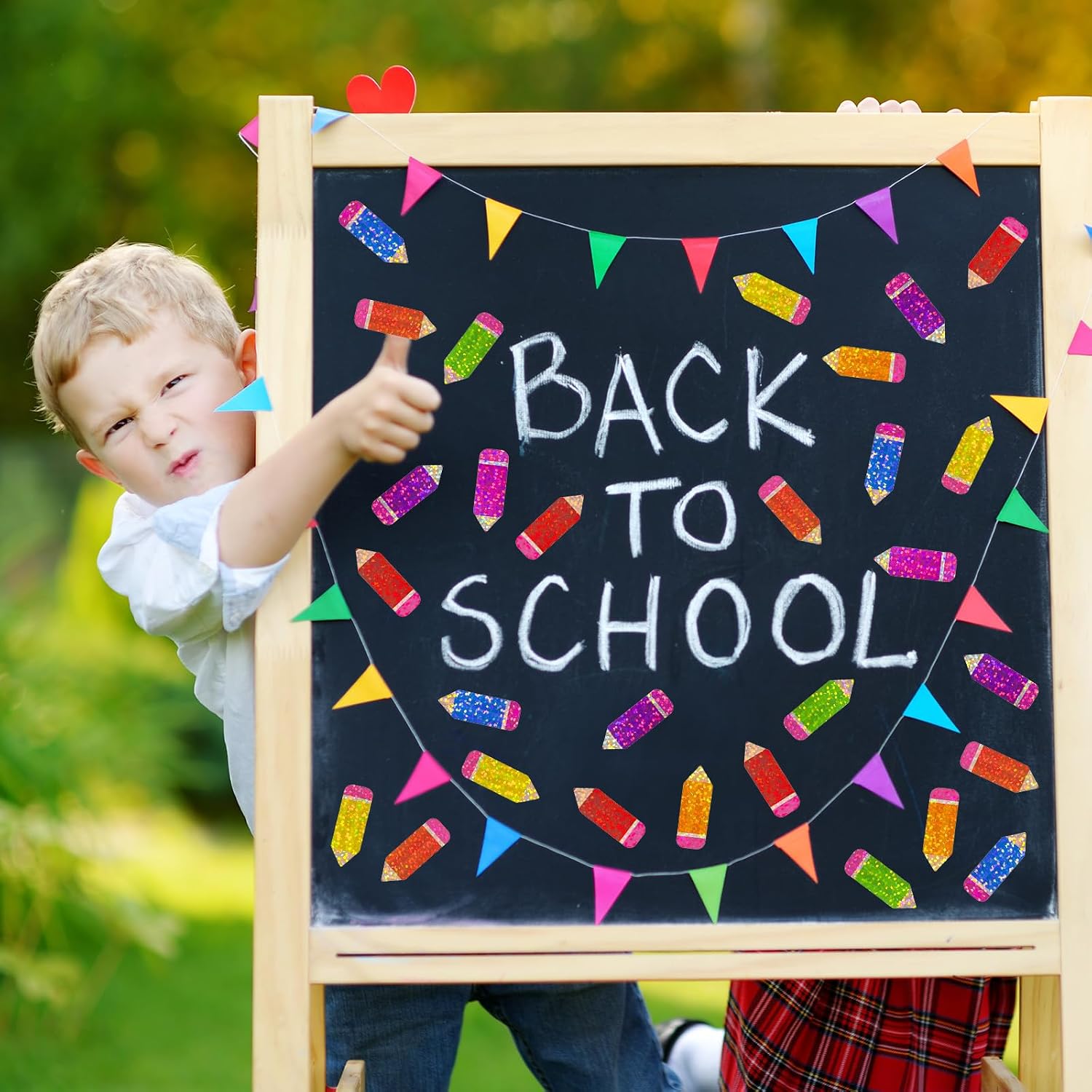 Whaline Back to School Pencil Stickers Roll Holographic Colorful Pencil Seal Stickers Waterproof Self-Adhesive Decals for Envelope Scrapbook First Day of School Teacher Reward, 500 Pcs