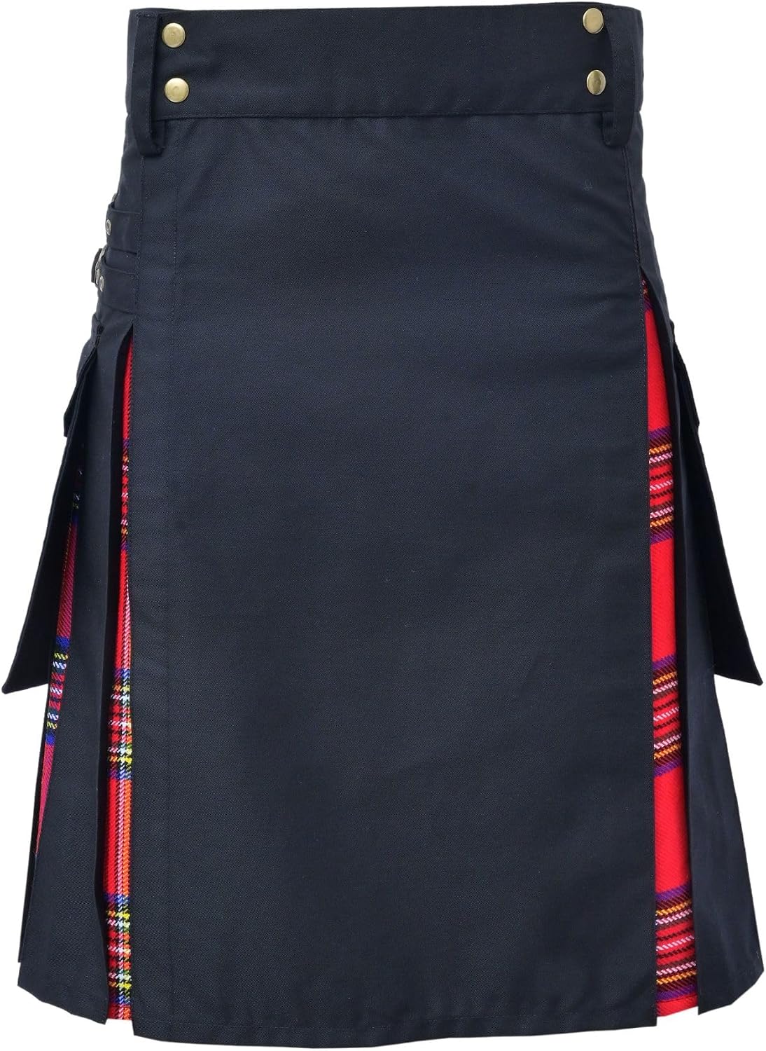 Men’s Scottish Hybrid Utility Kilt - Modern Black Cotton & Acrylic Wool Tartan Kilt for Men with Adjustable Straps