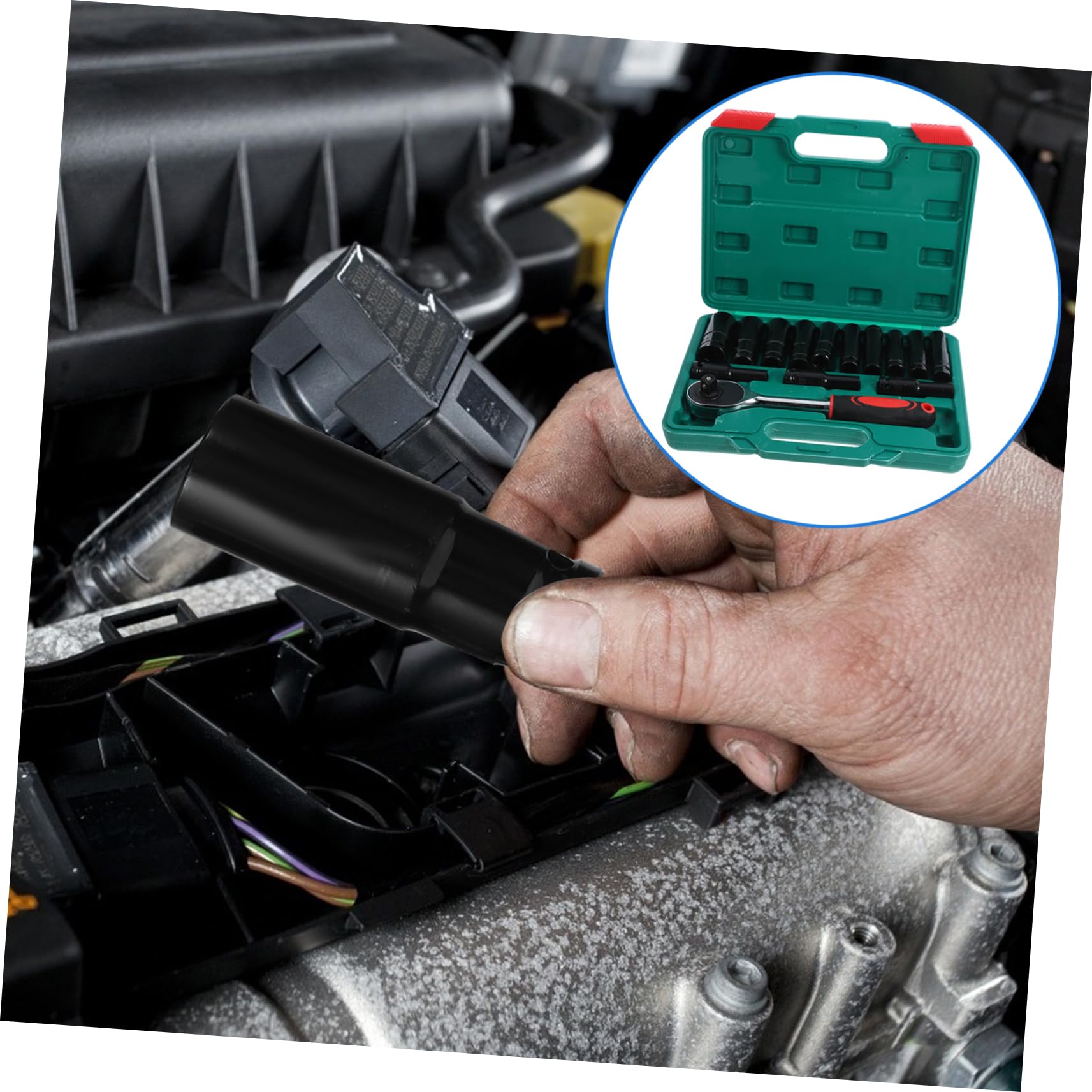 Housoutil Set di Bussole per Avvitatore Elettrico, 14 Pezzi in Acciaio | Verde, in Pp, per Attrezzature Meccaniche e Pneumatici, Supporto per Manutenzione Pneumatici, Set 1
