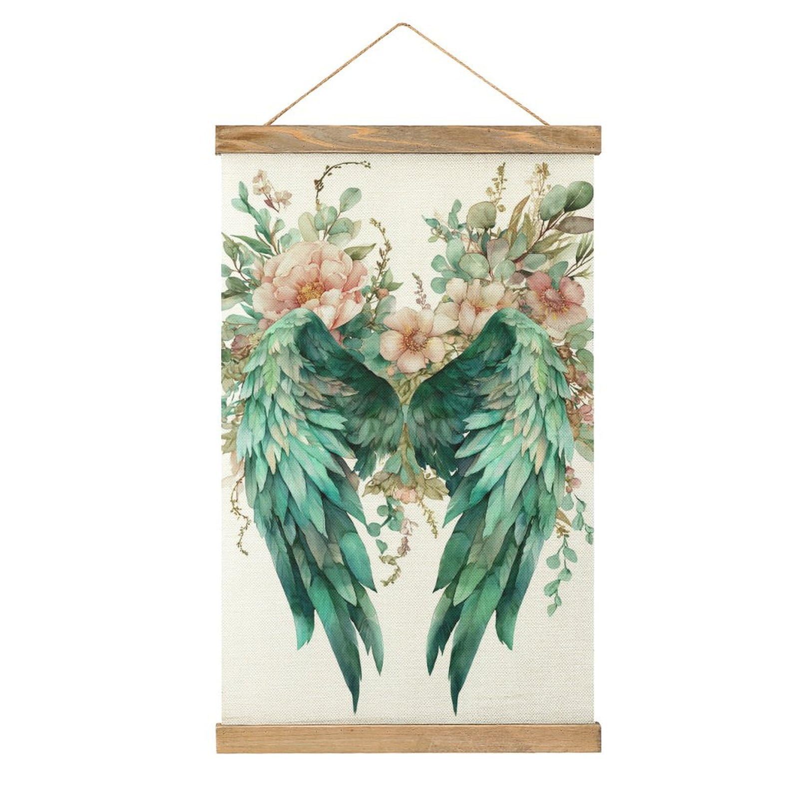 Jubonexis Pair of Watercolor Wings with Botanical Canvas Painting Wood Frames Poster Hanger Hanging Picture Kit Wall Art