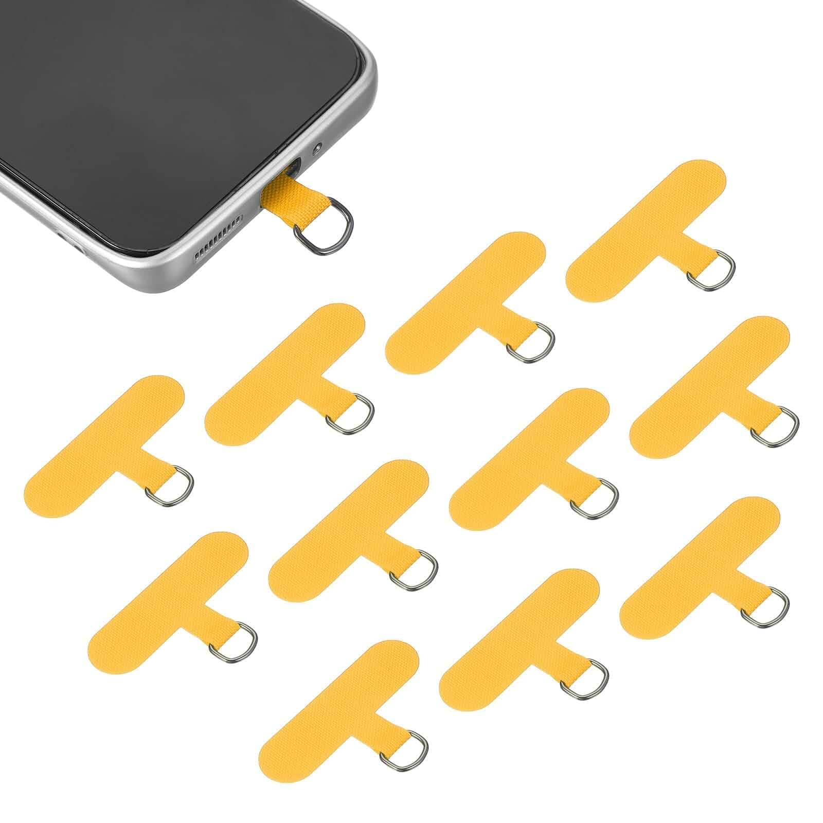 uxcell 12pcs Phone Tether Tab, Universal Phone Lanyard Patch T Shape Cell Phones Strap Replacement Part for Most Smartphone Cases, Yellow
