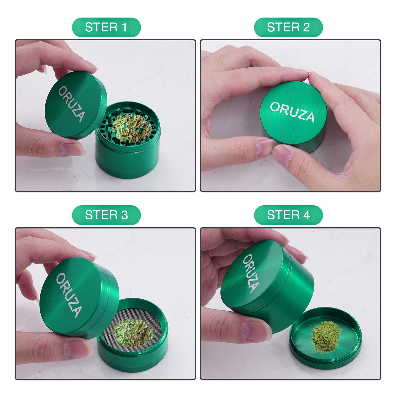 Herb Grinder, Spice Grinder with Pollen Catcher and Magnetic Top, Portable Grinder for Dry Herb and Spice Green (50 mm) - Image 4