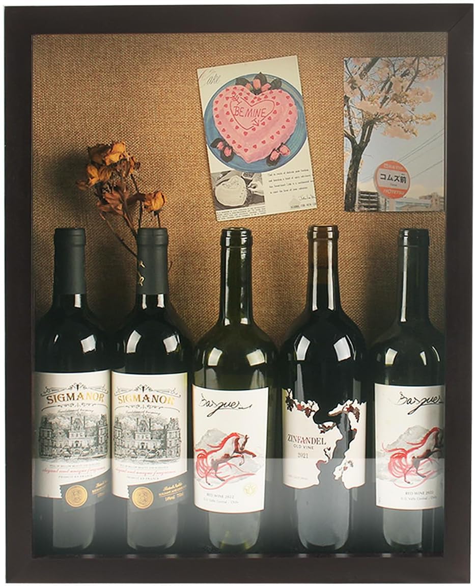 16x20 Extra Large Shadow Box with Door Frame Deep Wooden Display Cases with Lock for 5 Bottles of Red Wine,Champagne,Liquor,Goblet, Photos, Flower,Figurines,Shirt-Black