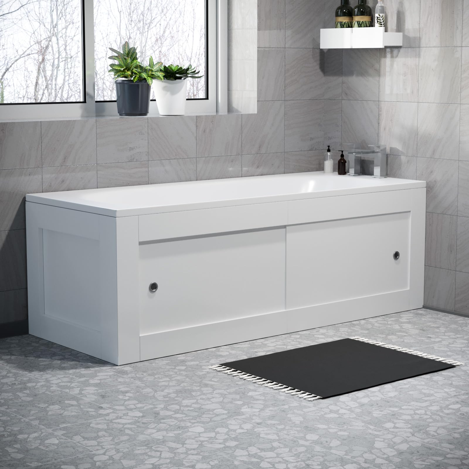 Nes Home Gloss White White Pvc 1700Mm 2 Sliding Doors Bath Front Panel & 700Mm End Panel