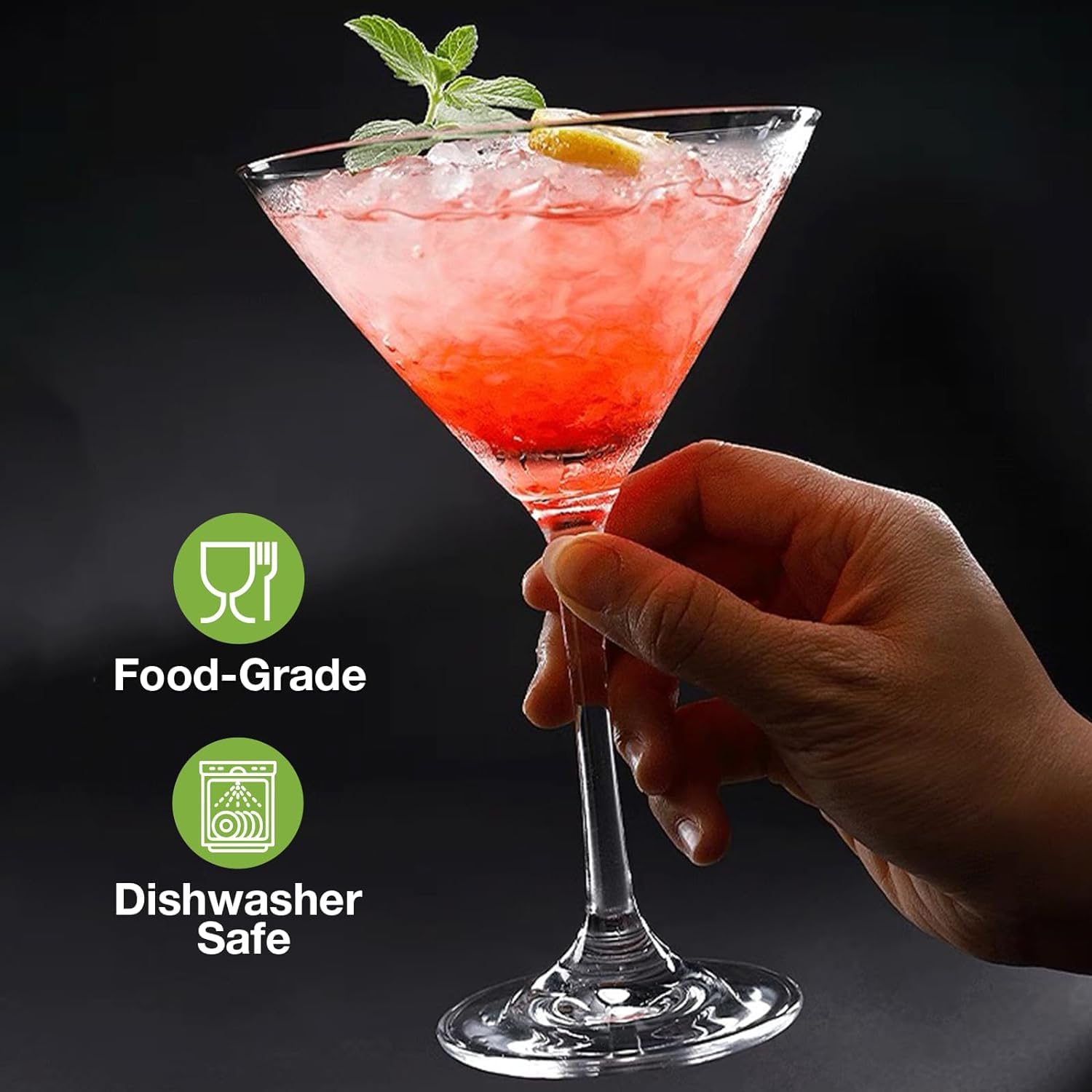 TIENER Martini Glasses Set of 12, 160 ML Martini Cocktail Glasses with Stem, Reusable Cocktail Glasses for Bar, Margarita, Whiskey, Gin, Tequila, BPA-Free, Dishwasher-Safe, Clear 3