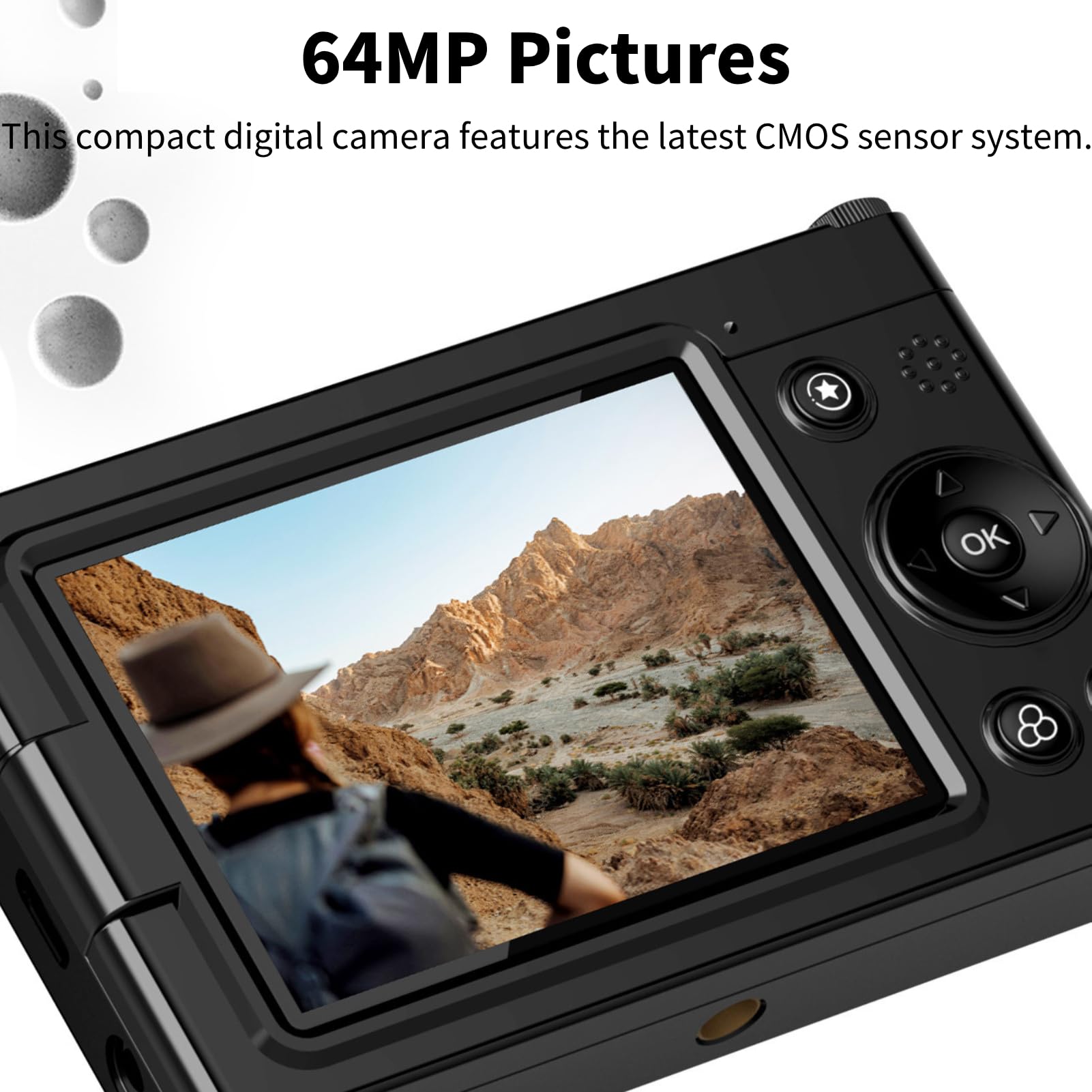 Fotocamera Digitale 4K, Fotocamera per Vlogging con Messa a Fuoco Automatica da 64 MP, Zoom Digitale 28X, Filtro retrò, Lettore Musicale, WiFi, modalità Bellezza, Compatibile con