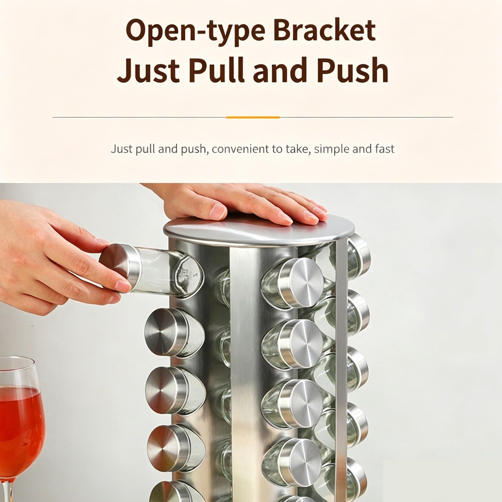 Especiero Giratorio for 20 Tarros, Organizador de Cocina de Encimera de Acero Inoxidable con Tarros de Especias Precargados, Tapas Negras, Diseño Inhibidor de Óxido(16 Jar)