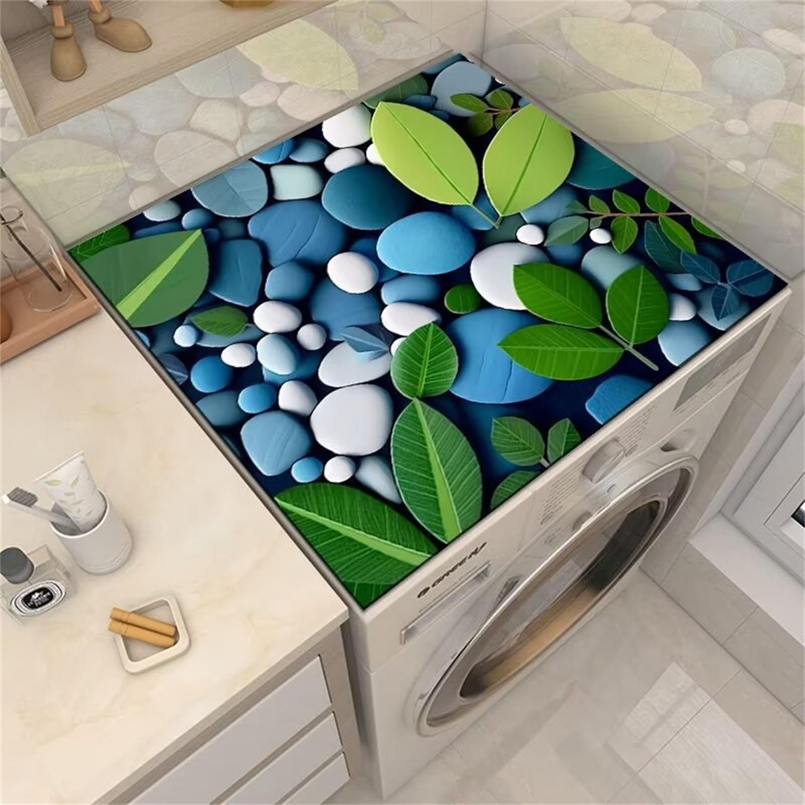 Morbuy Wasmachine en droger topmat, zandstrand patroon absorberende wasmachine top beschermer sneldrogend antislip wasmachine top cover wasmachine top cover mat afdruiprek mat (zeester, 50 x 60 cm