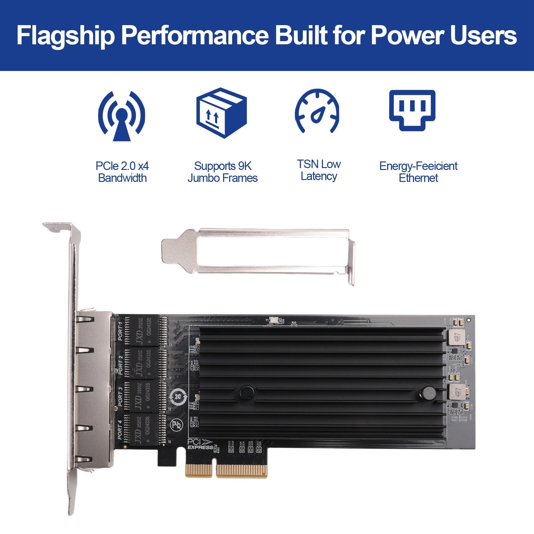 pour Carte Réseau PCIe 4 Ports 2.5G RJ45 pour Carte Gigabit PCI Express Puces I226 100/1000M/2500Mbps pour PC Portable