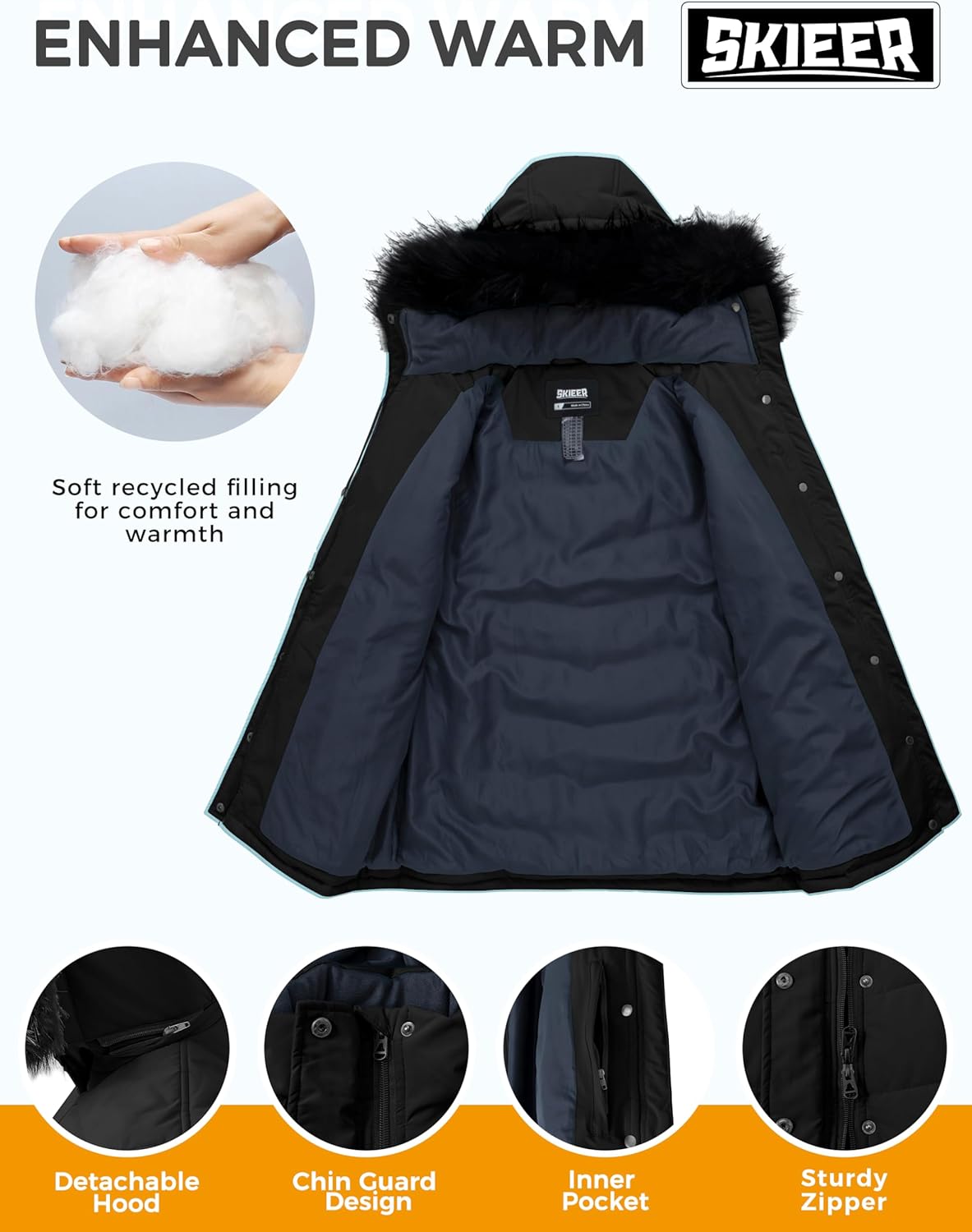 Skieer Women's Waterproof Ski Jacket Windproof Warm Winter Coat Thick Padded Snow Parka - Image 4