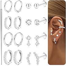 Diamday 8 Pairs Women's Surgical Steel Ear Piercing Gold Silver Set Hypoallergenic Earrings for Women Piercing Nose Lip Cartilage Helix Tragus Conch Ear Piercings