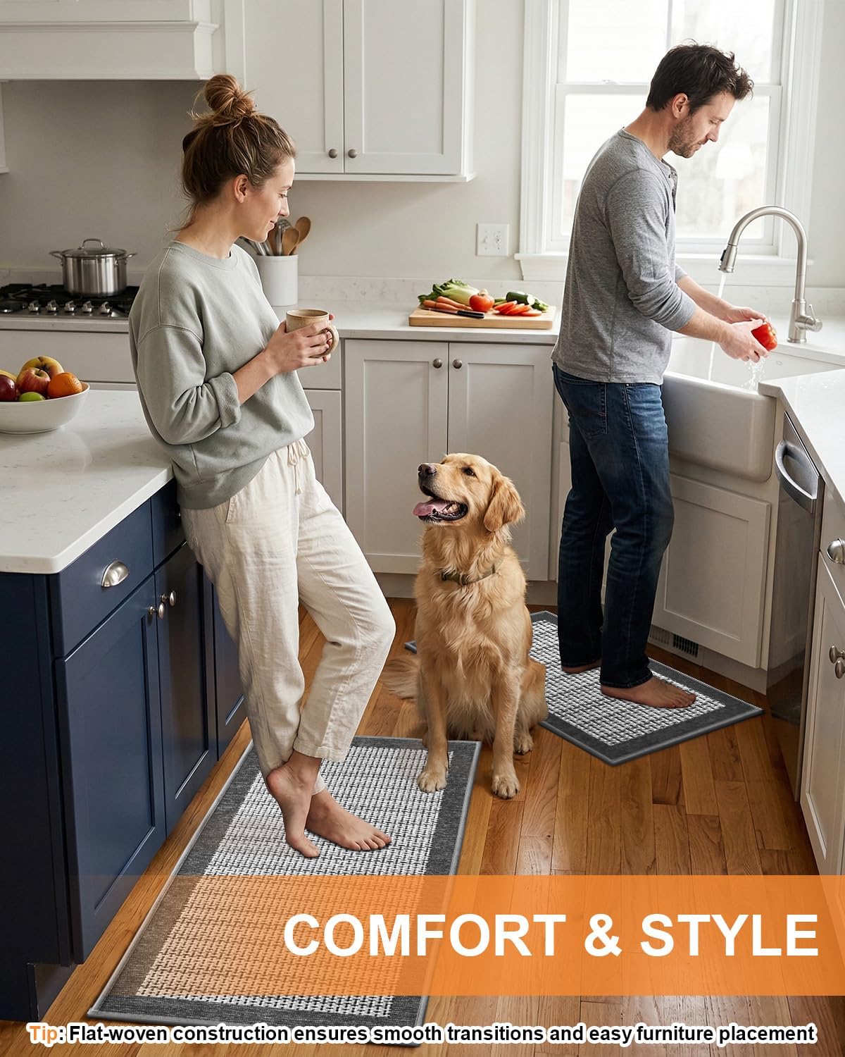 eqivei Kitchen Rugs, Non Slip Washable Kitchen Mat Set of 2, 47"x20"+31"x20", Absorbent Runner Rugs with Rubber Backing for Front of Sink, Kitchen Floor, Laundry Room (Gray)