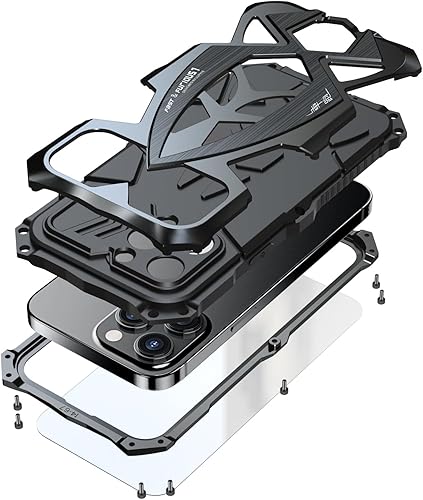 Armor - Funda compatible con iPhone 14 Pro Max 2022 con protector de pantalla de metal de grado militar, silicona resistente de 360, a prueba de