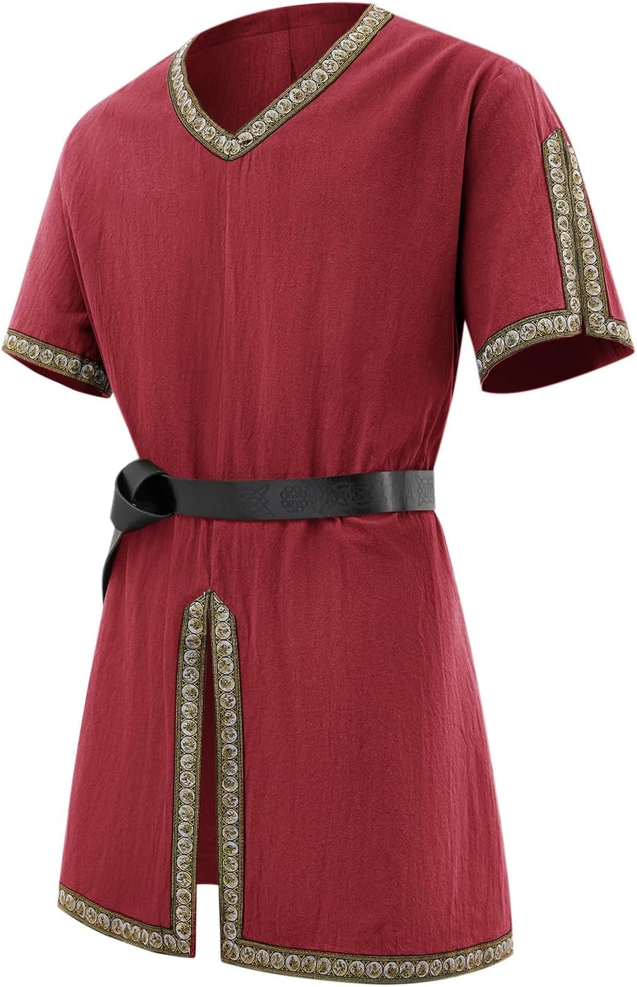 Runcati Mens Medieval Pirate Tunic Renaissance Viking Knight Costume Linen Short Sleeve LARP Halloween Tops